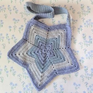 Handmade Crochet Star Tote Bag NEW Blue Gray Purse Boho Cosplay Fairycore